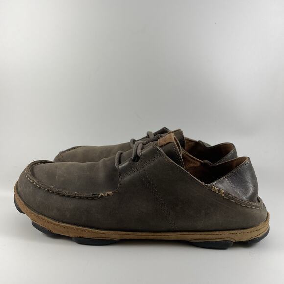 Olukai Shoes Ohana Lace Up Nubuck Leather Slip Ons Loafers Mens Size 8.5 Loafer
